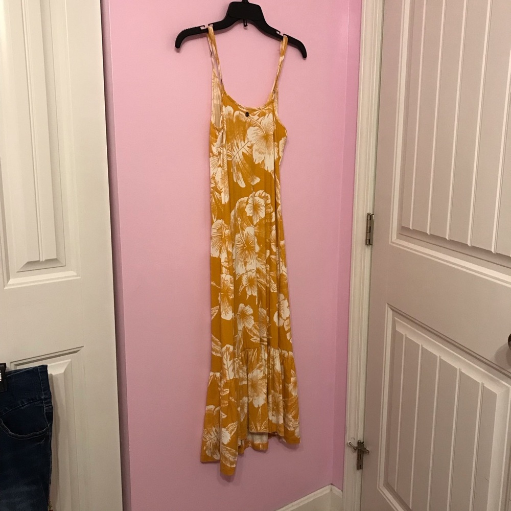 Roxy Seaside State Of Mind midi dress yellow hibiscus floral print size Medium - Picture 3 of 3